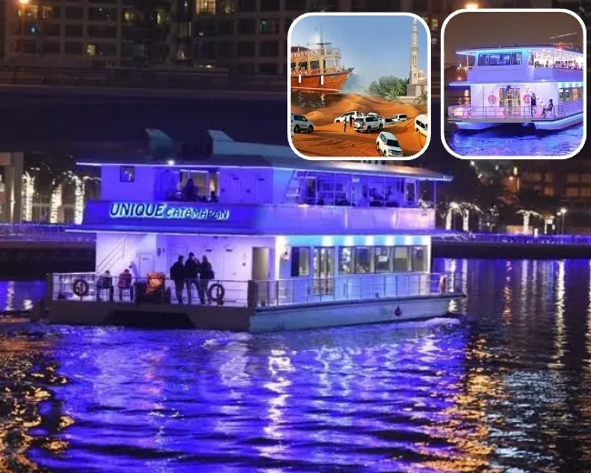 Glass cruise in Dubai Marina and desert safari dunes combo