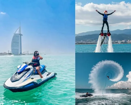 Rider on a jet ski on the clear blue water off the Dubai coast